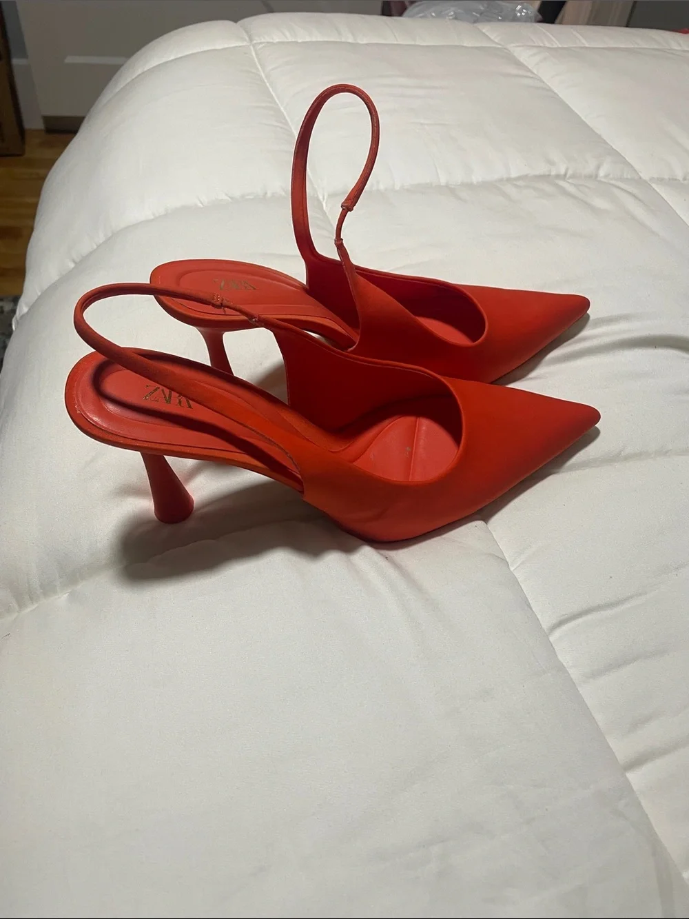 Zara Orange Slingback Pointed Pumps